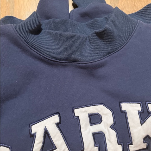 PARKE FLEECE VARSITY MOCKNECK BLUE WITH WHITE WORDS S/M - Picture 5 of 5